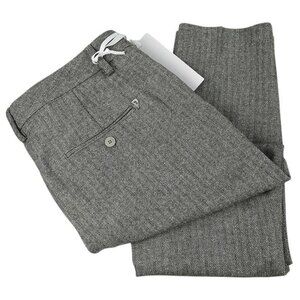 DONDUP Women Gray Herringbone PERFECT Wool Blend Flat Front Cropped Pants 32 NWT